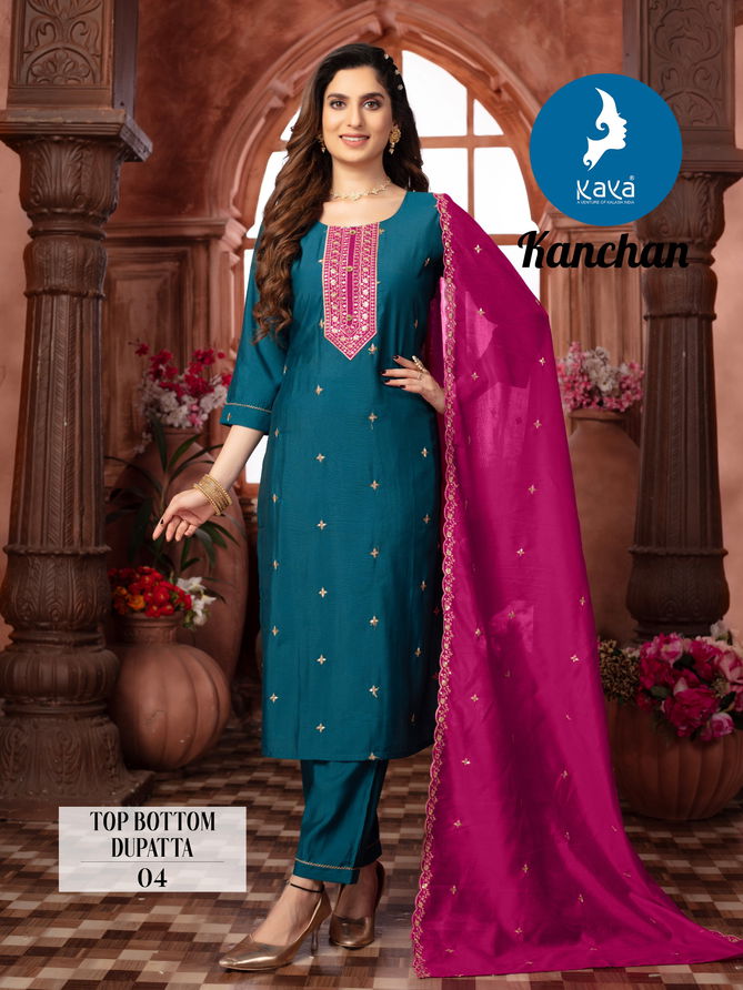 Kanchan By Kaya Roman Silk Designer Kurti With Bottom Dupatta Wholesale Shop In Surat